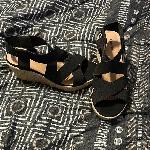 Black Wedge Sandals - Picture 1 of 1